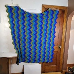 Handmade Multicolor Light blue/Dark Blue/Grey-green Afghan 55 x 62 Small Hole